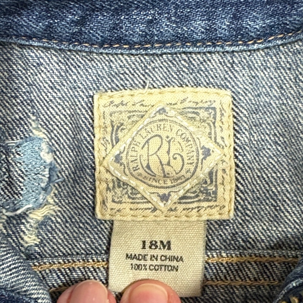Ralph Lauren Kids vintage Blue Jean zip distressed Denim Jacket 18m - Picture 2 of 8